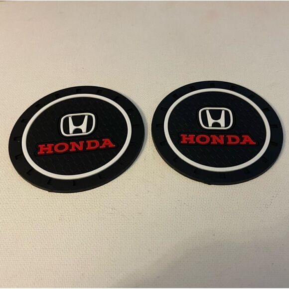Honda logo car cup Coasters in black, white and red Set of 2 NWT - Picture 2 of 4